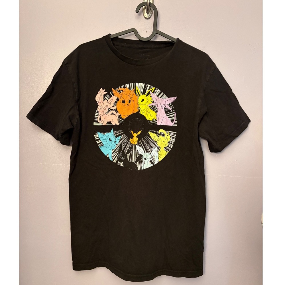Pokemon Eevee Evolutions Graphic‎ T-Shirt Black Short Sleeve Crew Neck Tee Small